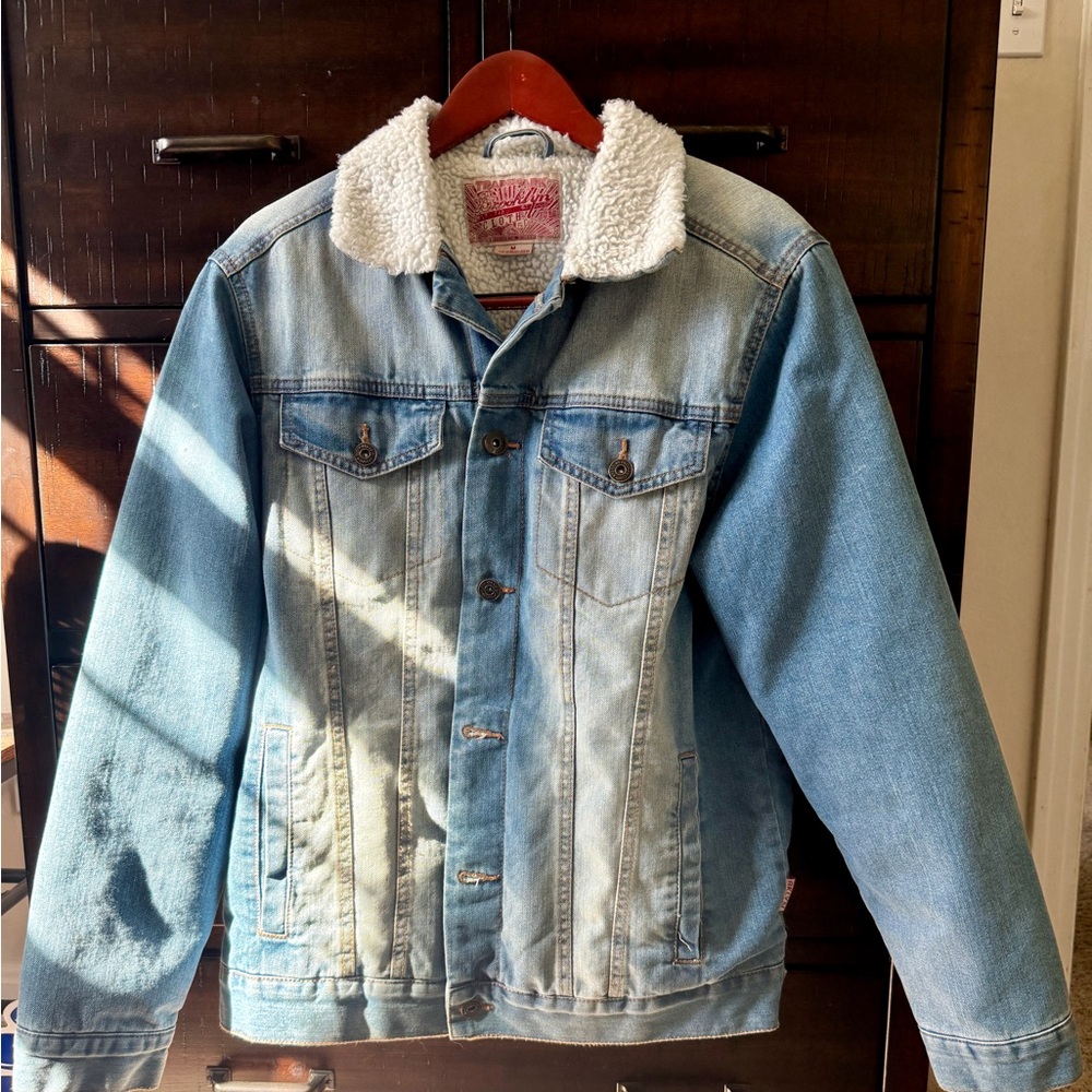 Brooklyn Cloth Blue Denim Jacket with White Sherpa Collar
